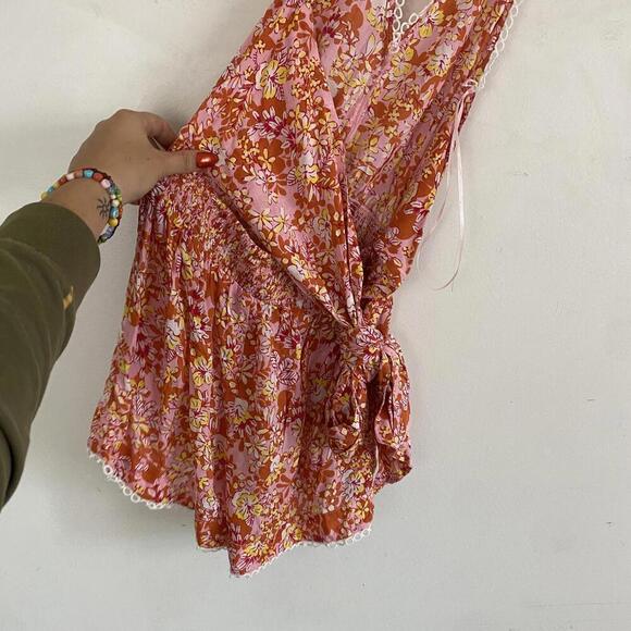 POUPETTE ST. BARTH Beth orange pink floral halter romper - Picture 4 of 8